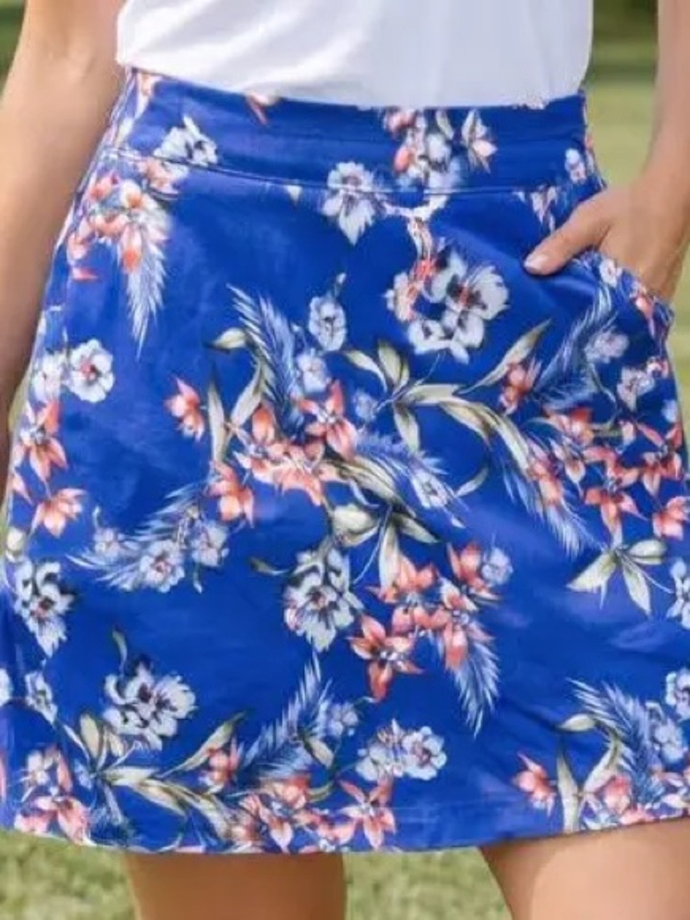 Mario Serrani Royal Blue Floral A-Line Skort lined Plus SZ 2XL stretchy/pockets